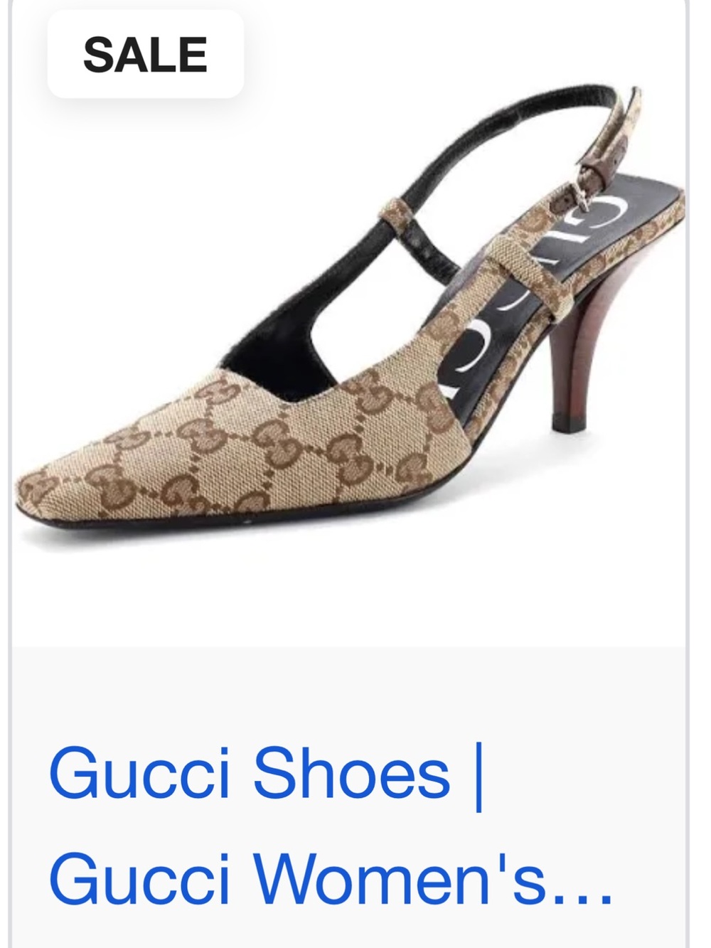 Gucci Beige GG Canvas Slingback Pump with Brown Heel